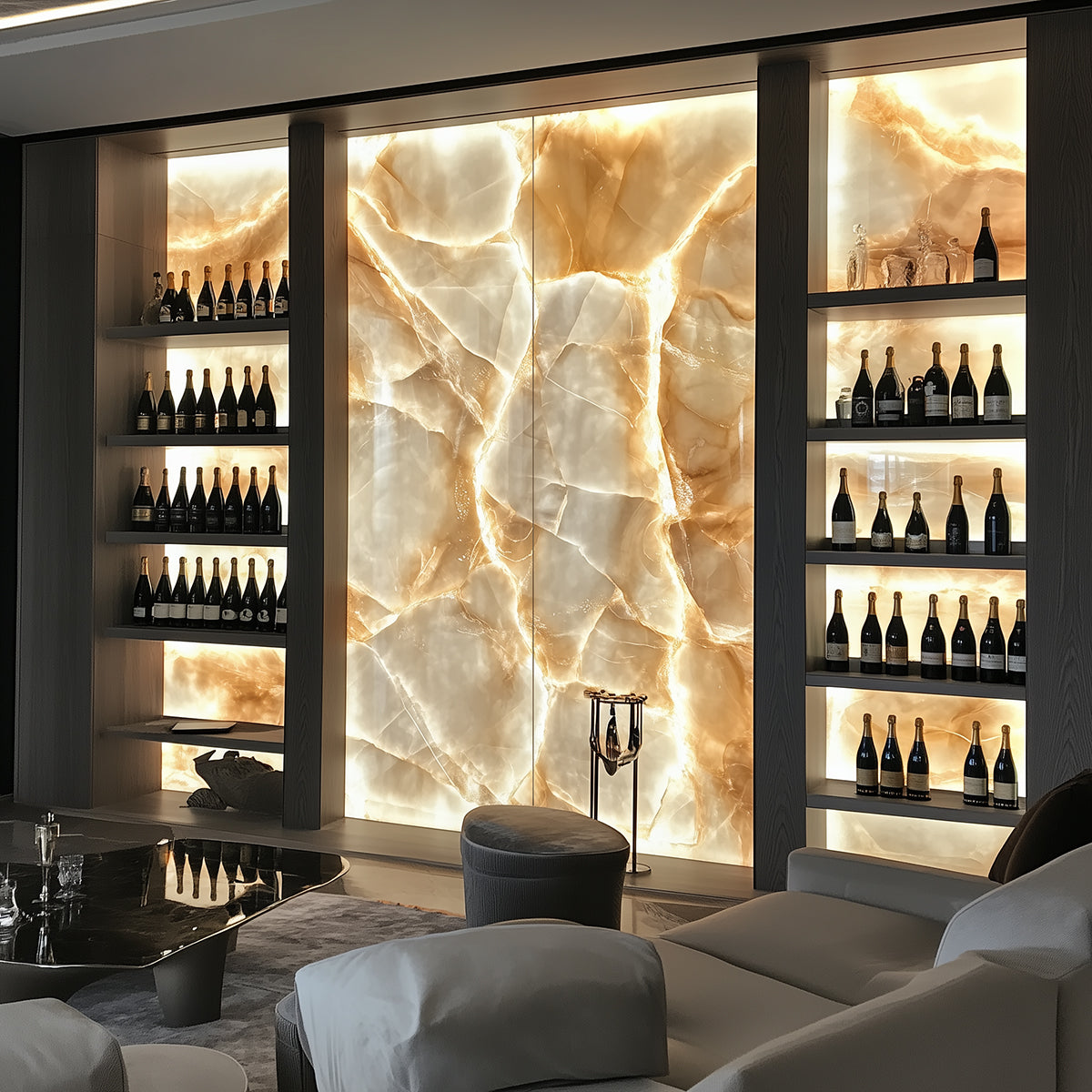 Backlit Onyx Fireplace Great Material: Illuminated Onyx