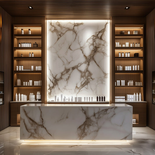 Skin care boutique feature wall with Backlit panels