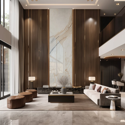 How to Enhance a Two-Story Fireplace Wall with Marble Panels