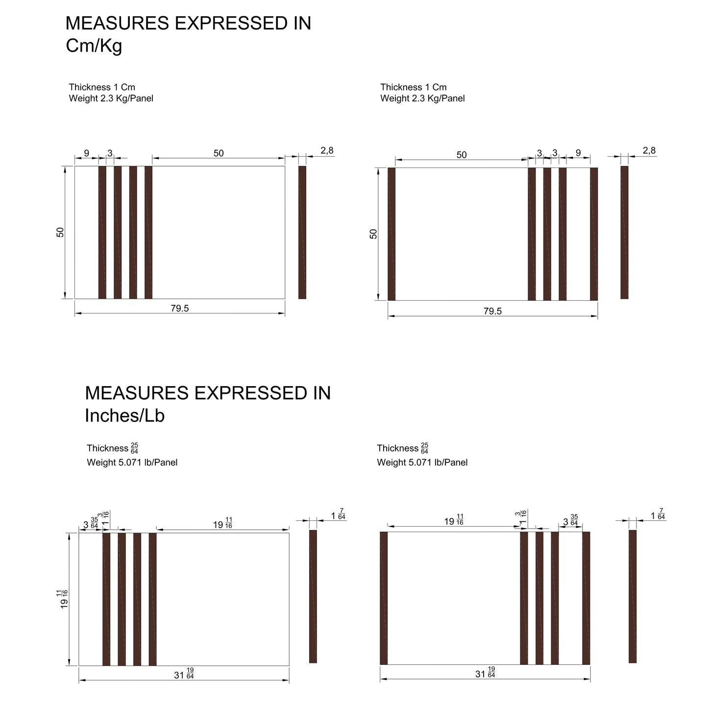 Modules en lattes de marbre et de bois